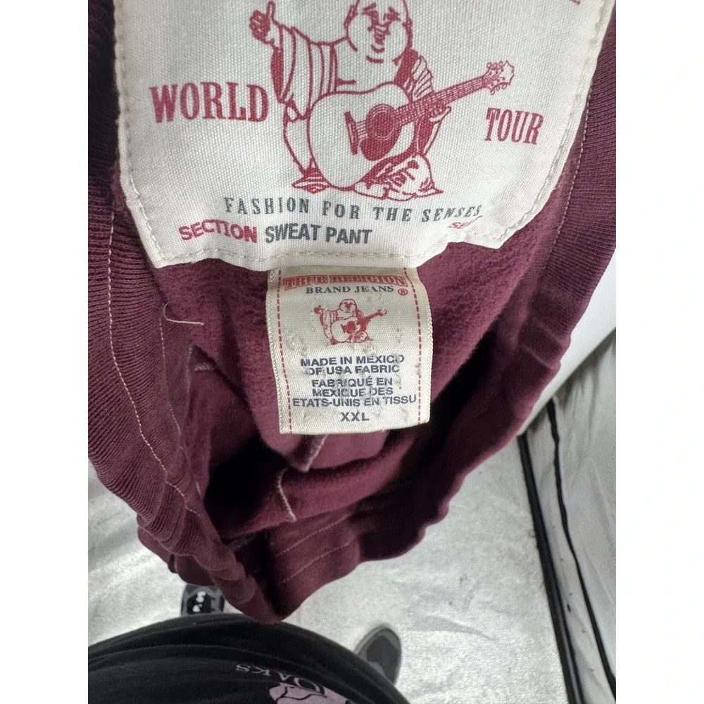True Religion Baggy Sweatpants Straight Leg Mens 2XL Burgundy Fleece‎ Maroon #56